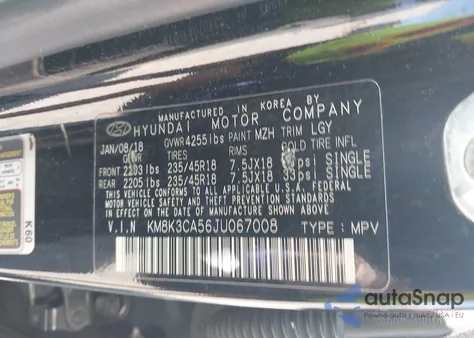 2018 Hyundai Kona Limited из США, поврежденный, VIN KM8K3CA56JU067008